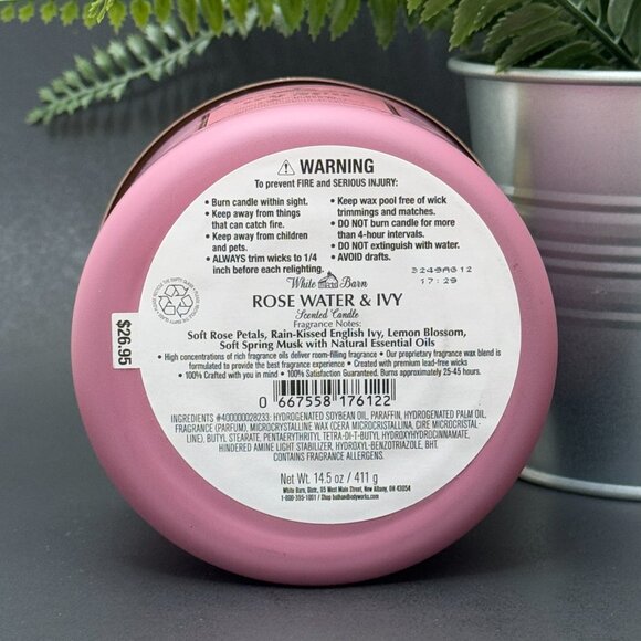 BBW Rose Water & Ivy White Barn Bath & Body Works 3 Wick Candle - Picture 9 of 10